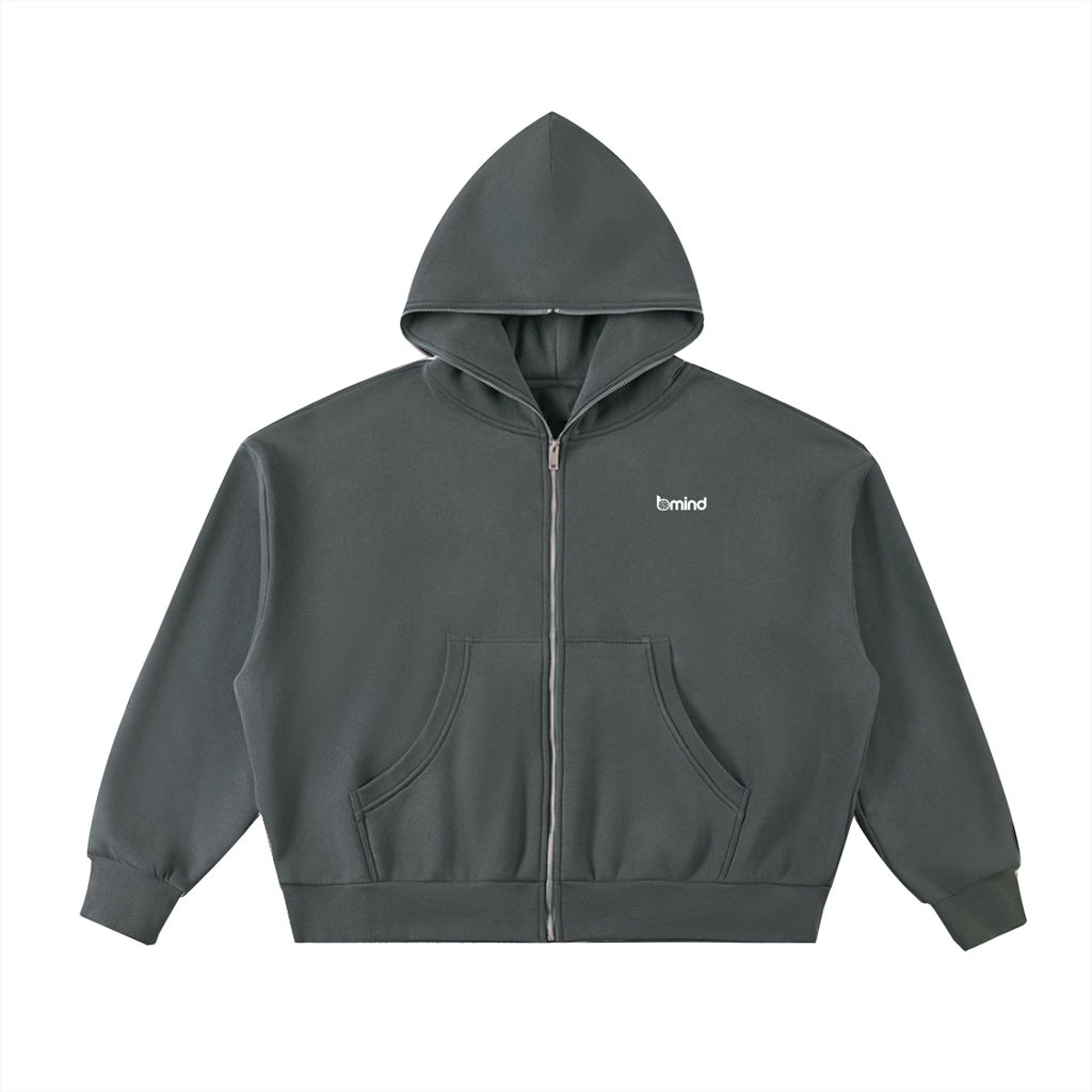 Fleeced Full-Zip Boxy Hoodie