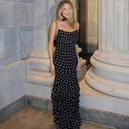 Tuularose Elegant Polka Dot Long Dress Summer Scarf Ribbon Ruffle Halter Pleated Dress Luxury Sleeveless Women's Evening Dresses