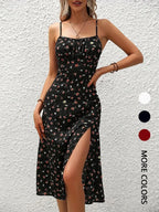 Women's Floral Print Asymmetrical Hem Long Dress Bohemian Style Sleeveless Midi Dress for Daily Wear Beach Vacation