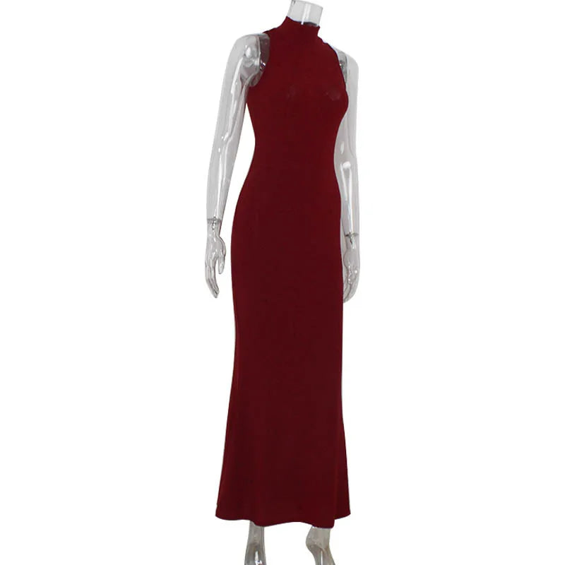 2026 Women's Elegant Shiny Red Sleeveless Long Dress Sexy Slim Bodycon Sequin Maxi Gown for Party Fashion Solid Color Robe