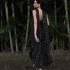 Tuularose Elegant Polka Dot Long Dress Summer Scarf Ribbon Ruffle Halter Pleated Dress Luxury Sleeveless Women's Evening Dresses