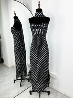 Tuularose Elegant Polka Dot Long Dress Summer Scarf Ribbon Ruffle Halter Pleated Dress Luxury Sleeveless Women's Evening Dresses