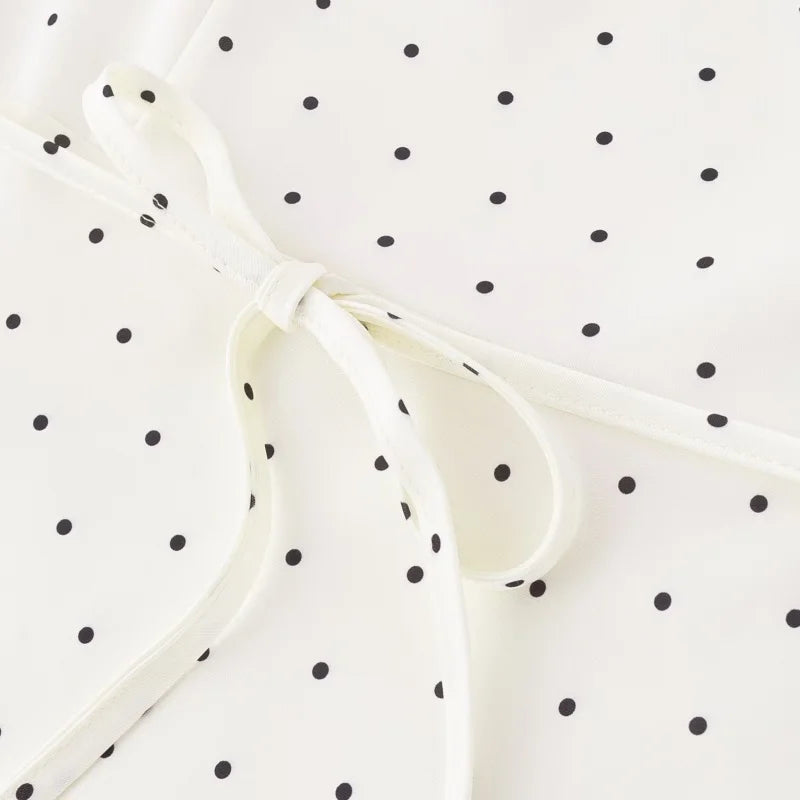 Chu Sau beauty Women New Fashion Sweet Polka Dot Print Chic Lace Patchwork V-neck Long Dress Vintage Short Sleeve Party Dresses