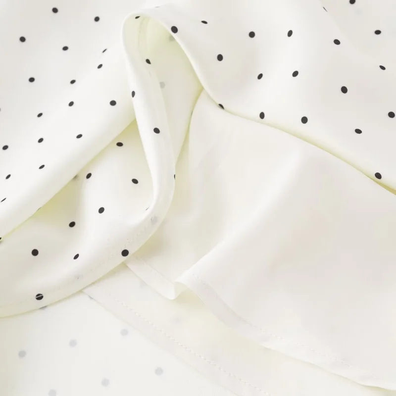 Chu Sau beauty Women New Fashion Sweet Polka Dot Print Chic Lace Patchwork V-neck Long Dress Vintage Short Sleeve Party Dresses