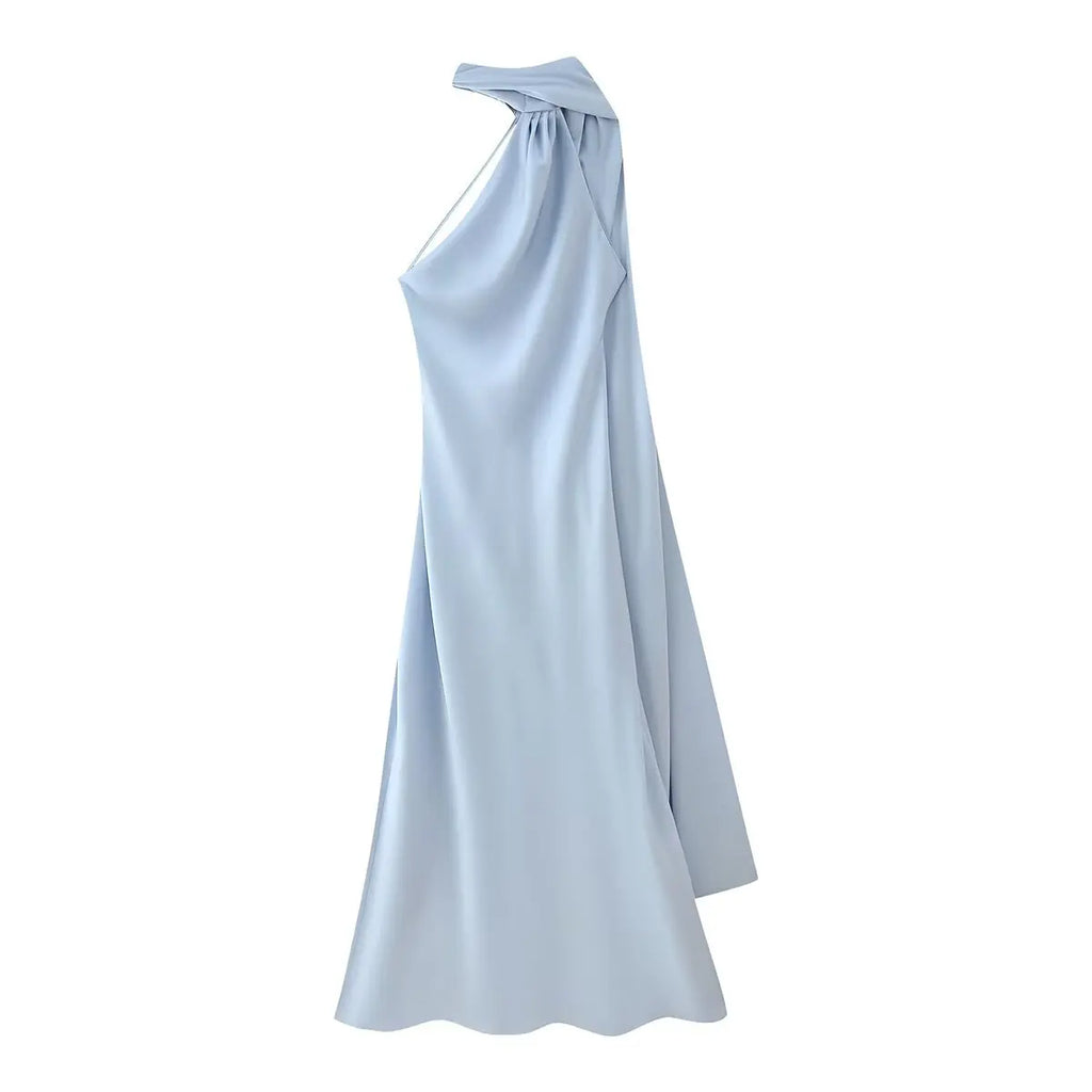 YENKYE High Street Women Sexy Elegant Halter Long Dress Female Fashion Backless Green Satin Party Maxi Vestidos