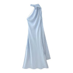 YENKYE High Street Women Sexy Elegant Halter Long Dress Female Fashion Backless Green Satin Party Maxi Vestidos