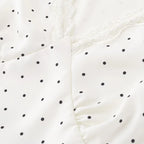 Chu Sau beauty Women New Fashion Sweet Polka Dot Print Chic Lace Patchwork V-neck Long Dress Vintage Short Sleeve Party Dresses