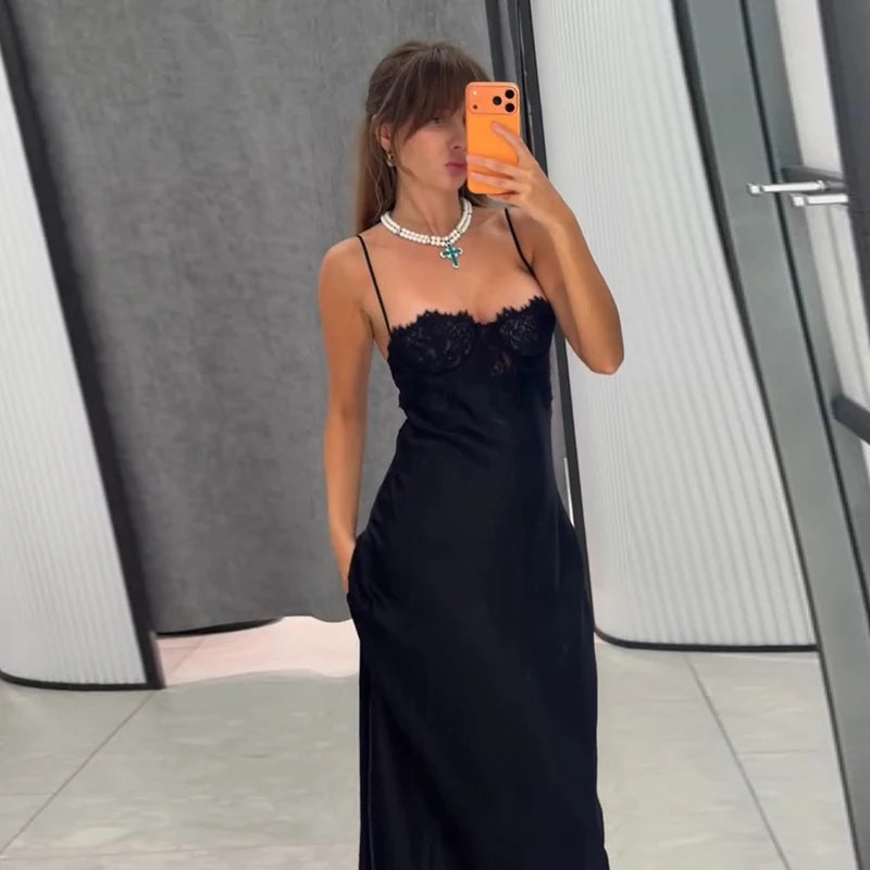 Sexy Women's Dress Halter Sleeveless Lace Patchwork Slim Dresses Female 2026 Summer Party Evening Fashion Elegant Lady Outfit