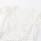 Chu Sau beauty Women New Fashion Sweet Polka Dot Print Chic Lace Patchwork V-neck Long Dress Vintage Short Sleeve Party Dresses