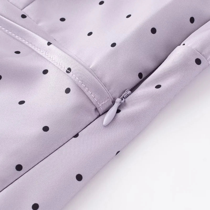 Chu Sau beauty Women New Fashion Sweet Polka Dot Print Chic Lace Patchwork V-neck Long Dress Vintage Short Sleeve Party Dresses