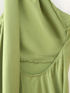 YENKYE High Street Women Sexy Elegant Halter Long Dress Female Fashion Backless Green Satin Party Maxi Vestidos
