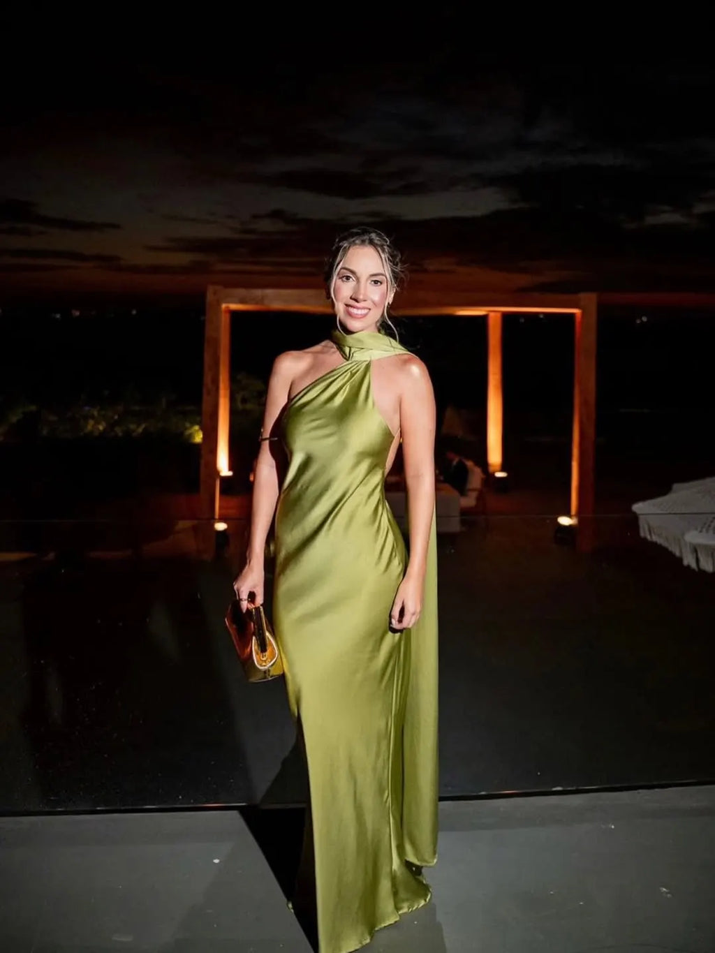 YENKYE High Street Women Sexy Elegant Halter Long Dress Female Fashion Backless Green Satin Party Maxi Vestidos