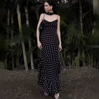 Tuularose Elegant Polka Dot Long Dress Summer Scarf Ribbon Ruffle Halter Pleated Dress Luxury Sleeveless Women's Evening Dresses