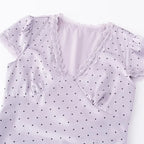 Chu Sau beauty Women New Fashion Sweet Polka Dot Print Chic Lace Patchwork V-neck Long Dress Vintage Short Sleeve Party Dresses