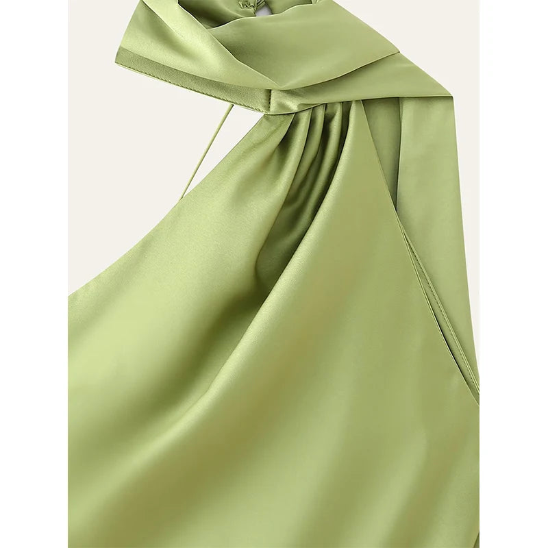 YENKYE High Street Women Sexy Elegant Halter Long Dress Female Fashion Backless Green Satin Party Maxi Vestidos