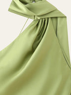 YENKYE High Street Women Sexy Elegant Halter Long Dress Female Fashion Backless Green Satin Party Maxi Vestidos