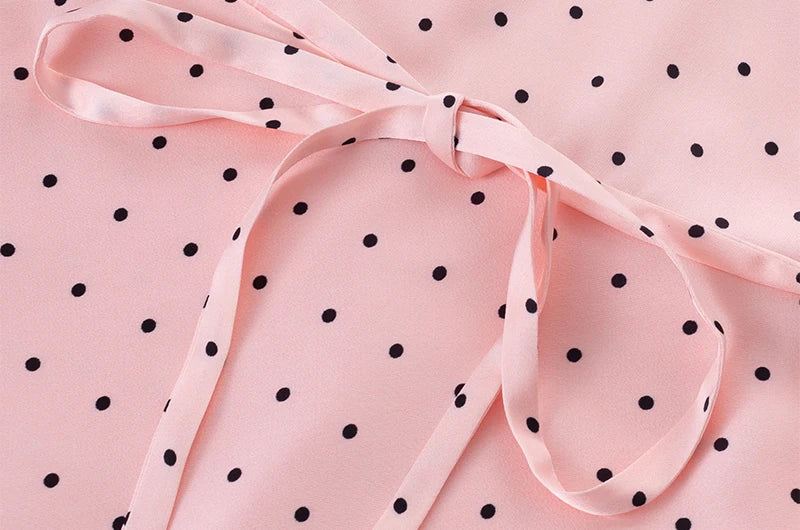 Chu Sau beauty Women New Fashion Sweet Polka Dot Print Chic Lace Patchwork V-neck Long Dress Vintage Short Sleeve Party Dresses
