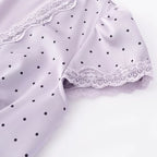 Chu Sau beauty Women New Fashion Sweet Polka Dot Print Chic Lace Patchwork V-neck Long Dress Vintage Short Sleeve Party Dresses