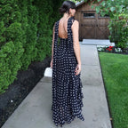 Tuularose Elegant Polka Dot Long Dress Summer Scarf Ribbon Ruffle Halter Pleated Dress Luxury Sleeveless Women's Evening Dresses