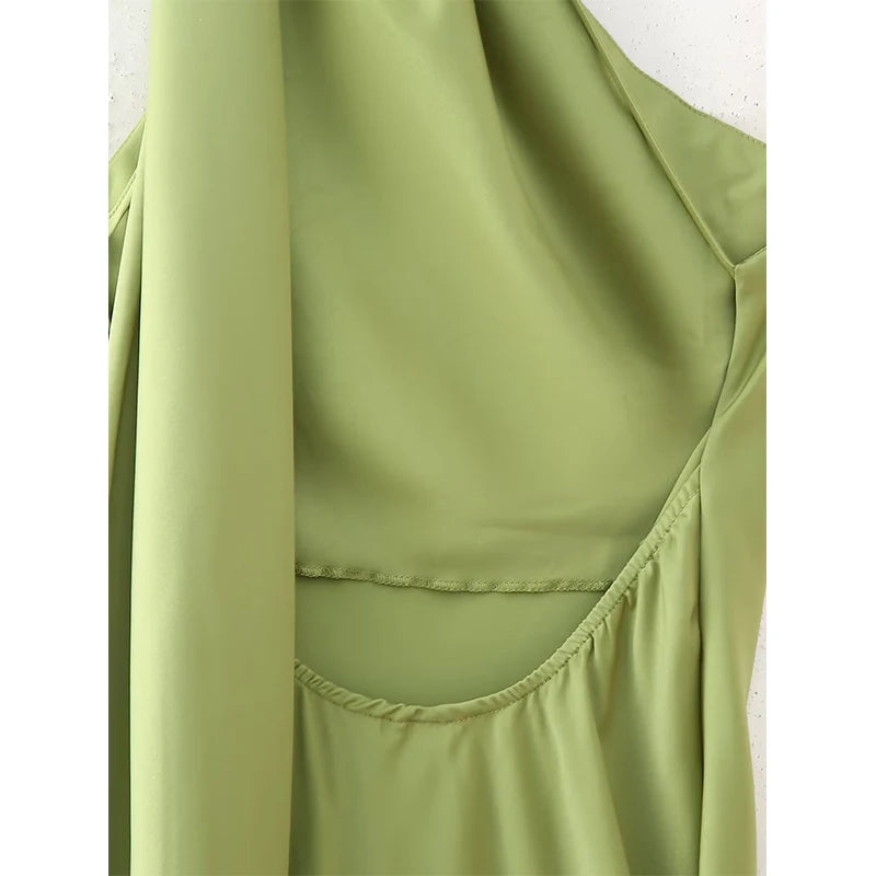YENKYE High Street Women Sexy Elegant Halter Long Dress Female Fashion Backless Green Satin Party Maxi Vestidos