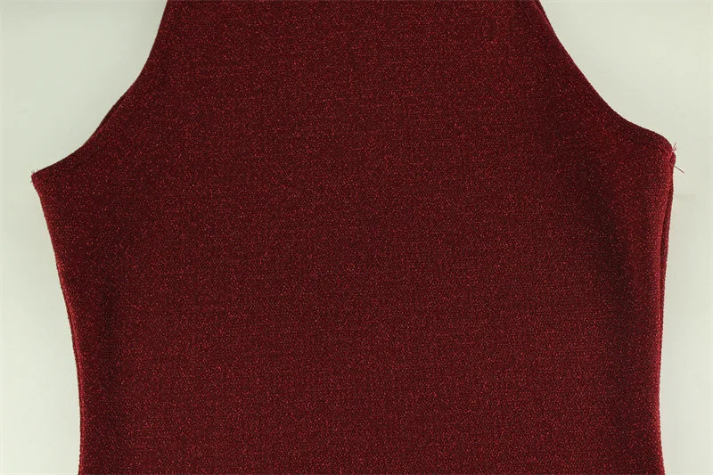 2026 Women's Elegant Shiny Red Sleeveless Long Dress Sexy Slim Bodycon Sequin Maxi Gown for Party Fashion Solid Color Robe