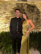 YENKYE High Street Women Sexy Elegant Halter Long Dress Female Fashion Backless Green Satin Party Maxi Vestidos
