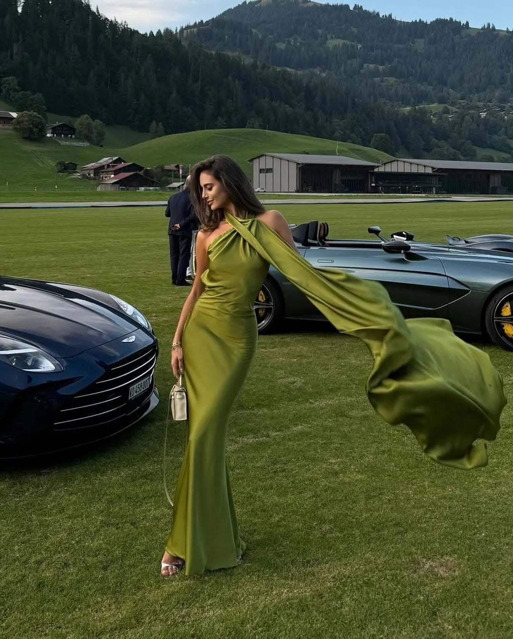 YENKYE High Street Women Sexy Elegant Halter Long Dress Female Fashion Backless Green Satin Party Maxi Vestidos