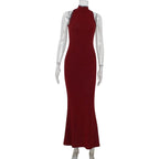 2026 Women's Elegant Shiny Red Sleeveless Long Dress Sexy Slim Bodycon Sequin Maxi Gown for Party Fashion Solid Color Robe
