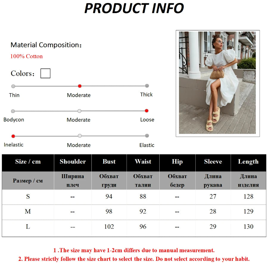 Bornladies Summer Cotton Women's Oversized Bubble Sleeve Dresses Fashionable Ladies O-Neck Chic Short Sleeve Loose Long Dress