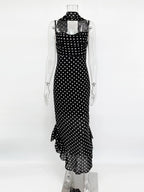 Tuularose Elegant Polka Dot Long Dress Summer Scarf Ribbon Ruffle Halter Pleated Dress Luxury Sleeveless Women's Evening Dresses
