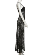 Weird Puss See Through Dress Women Backless Hollow Flower Print Patchwork Solid Sleeveless Sexy Midnight Clubwear Party Vestidos