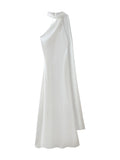 YENKYE High Street Women Sexy Elegant Halter Long Dress Female Fashion Backless Green Satin Party Maxi Vestidos