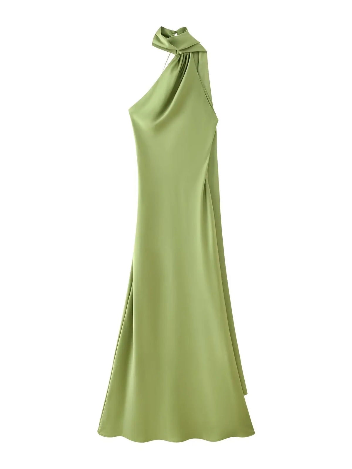 YENKYE High Street Women Sexy Elegant Halter Long Dress Female Fashion Backless Green Satin Party Maxi Vestidos