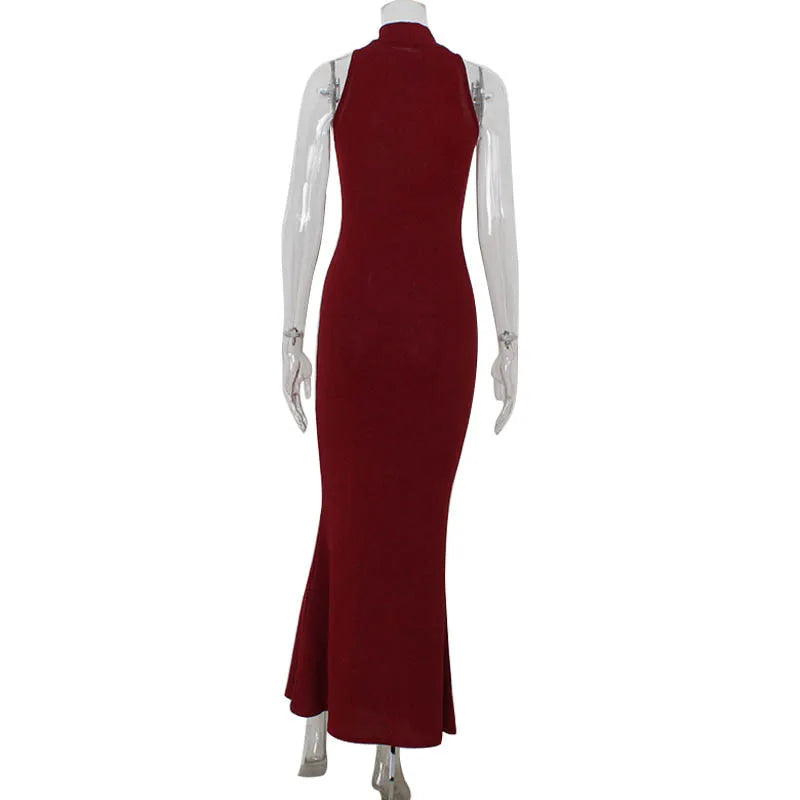 2026 Women's Elegant Shiny Red Sleeveless Long Dress Sexy Slim Bodycon Sequin Maxi Gown for Party Fashion Solid Color Robe