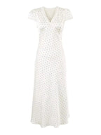 Chu Sau beauty Women New Fashion Sweet Polka Dot Print Chic Lace Patchwork V-neck Long Dress Vintage Short Sleeve Party Dresses