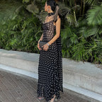 Tuularose Elegant Polka Dot Long Dress Summer Scarf Ribbon Ruffle Halter Pleated Dress Luxury Sleeveless Women's Evening Dresses