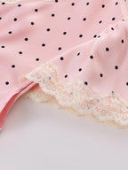 Chu Sau beauty Women New Fashion Sweet Polka Dot Print Chic Lace Patchwork V-neck Long Dress Vintage Short Sleeve Party Dresses