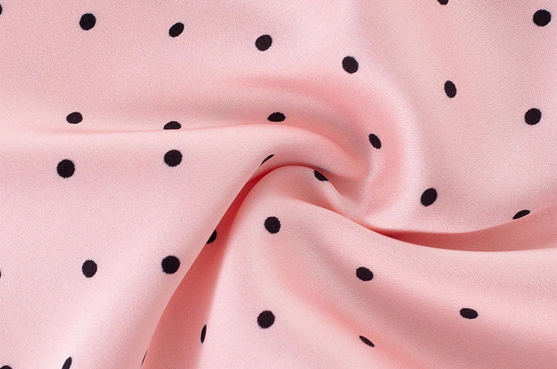 Chu Sau beauty Women New Fashion Sweet Polka Dot Print Chic Lace Patchwork V-neck Long Dress Vintage Short Sleeve Party Dresses