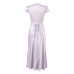 Chu Sau beauty Women New Fashion Sweet Polka Dot Print Chic Lace Patchwork V-neck Long Dress Vintage Short Sleeve Party Dresses