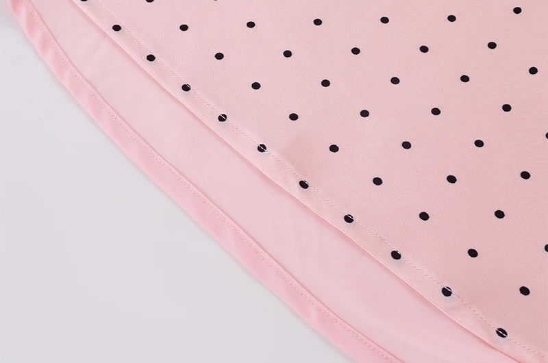 Chu Sau beauty Women New Fashion Sweet Polka Dot Print Chic Lace Patchwork V-neck Long Dress Vintage Short Sleeve Party Dresses