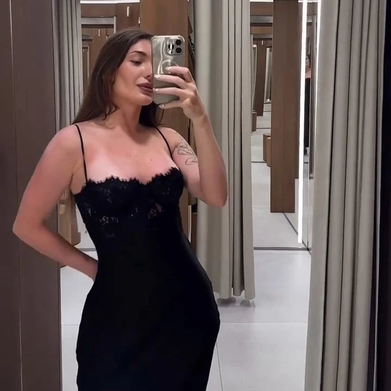 Sexy Women's Dress Halter Sleeveless Lace Patchwork Slim Dresses Female 2026 Summer Party Evening Fashion Elegant Lady Outfit