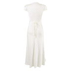Chu Sau beauty Women New Fashion Sweet Polka Dot Print Chic Lace Patchwork V-neck Long Dress Vintage Short Sleeve Party Dresses