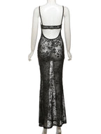 Weird Puss See Through Dress Women Backless Hollow Flower Print Patchwork Solid Sleeveless Sexy Midnight Clubwear Party Vestidos