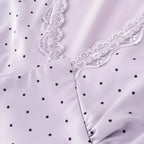 Chu Sau beauty Women New Fashion Sweet Polka Dot Print Chic Lace Patchwork V-neck Long Dress Vintage Short Sleeve Party Dresses