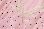 Chu Sau beauty Women New Fashion Sweet Polka Dot Print Chic Lace Patchwork V-neck Long Dress Vintage Short Sleeve Party Dresses
