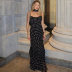 Tuularose Elegant Polka Dot Long Dress Summer Scarf Ribbon Ruffle Halter Pleated Dress Luxury Sleeveless Women's Evening Dresses