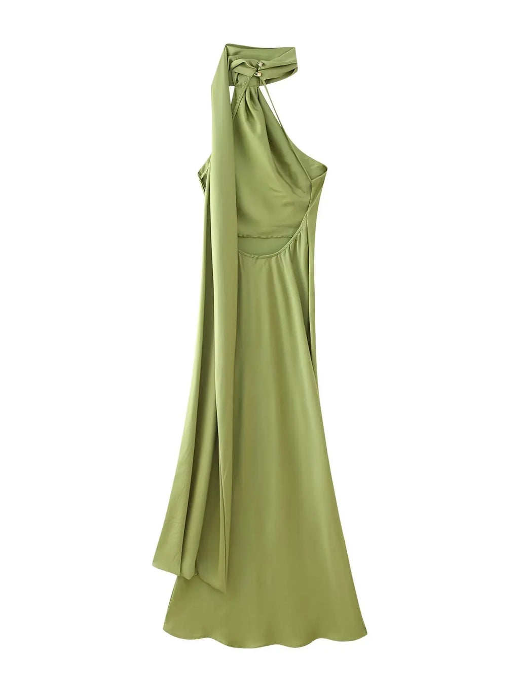 YENKYE High Street Women Sexy Elegant Halter Long Dress Female Fashion Backless Green Satin Party Maxi Vestidos