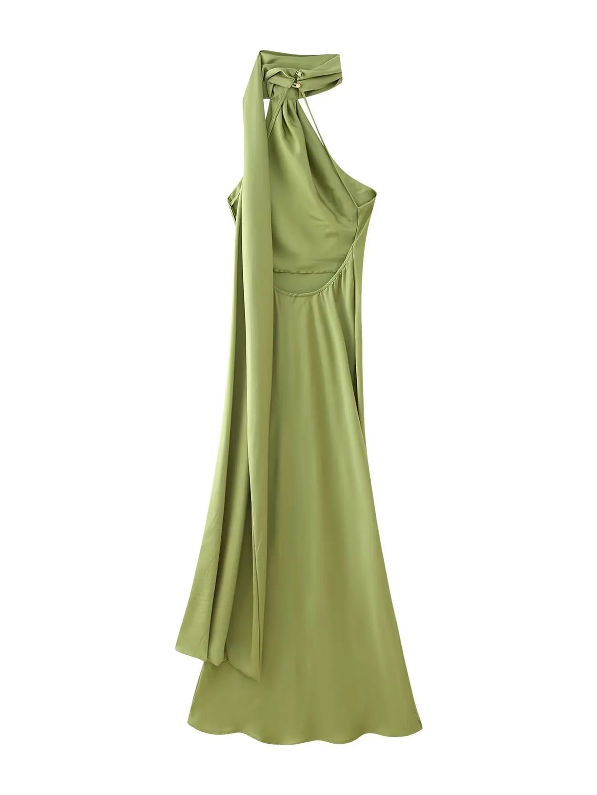 YENKYE High Street Women Sexy Elegant Halter Long Dress Female Fashion Backless Green Satin Party Maxi Vestidos