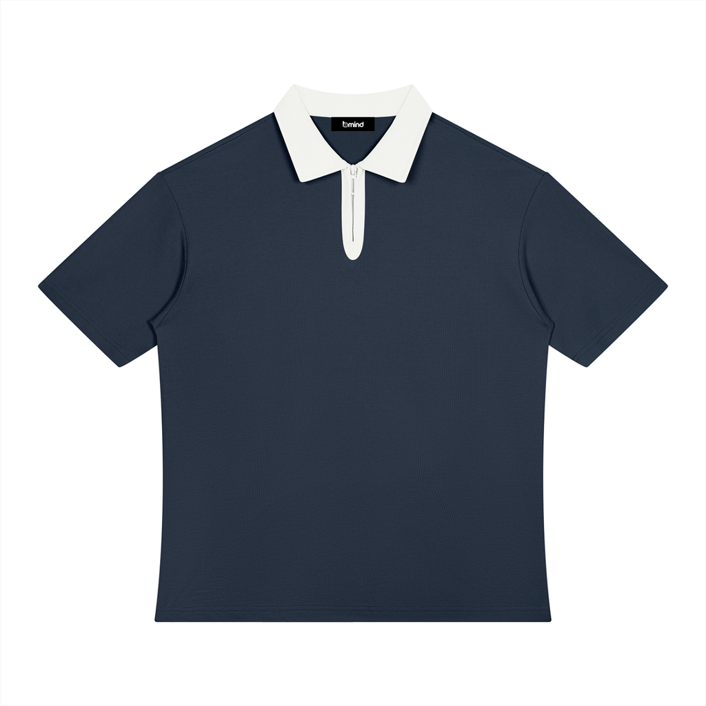 Unisex Color Block Quarter-Zip Polo Shirt