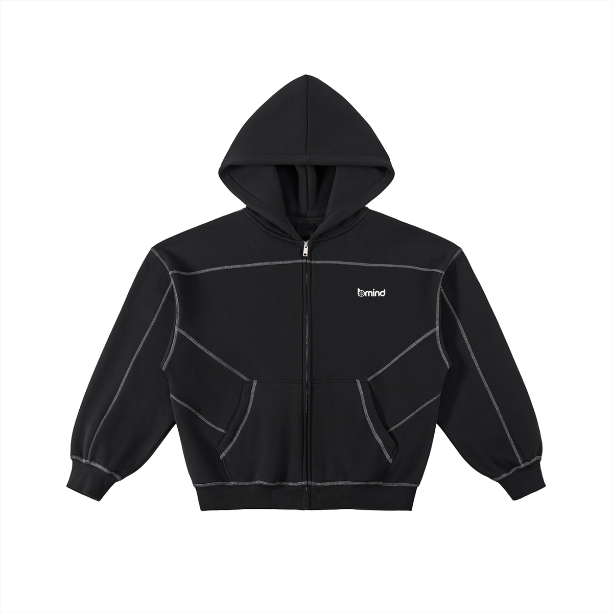 Contrast-Stitched Boxy Fleece Zip Hoodie
